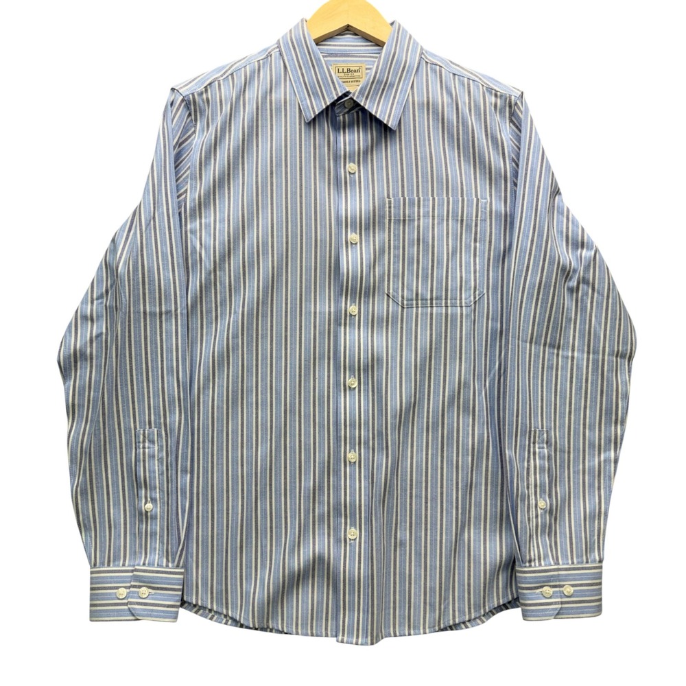 L.L.Bean Slightly Fitted Button Shirt Mens Small Blue White Striped Casual